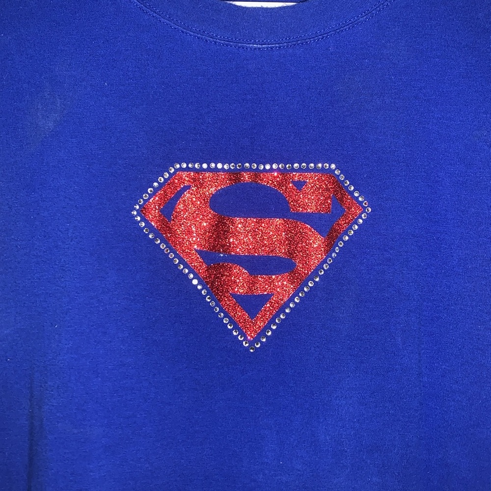 Vintage rare unisex rhinestone glitter Superman Logo T-Shirt - Picture 4 of 5
